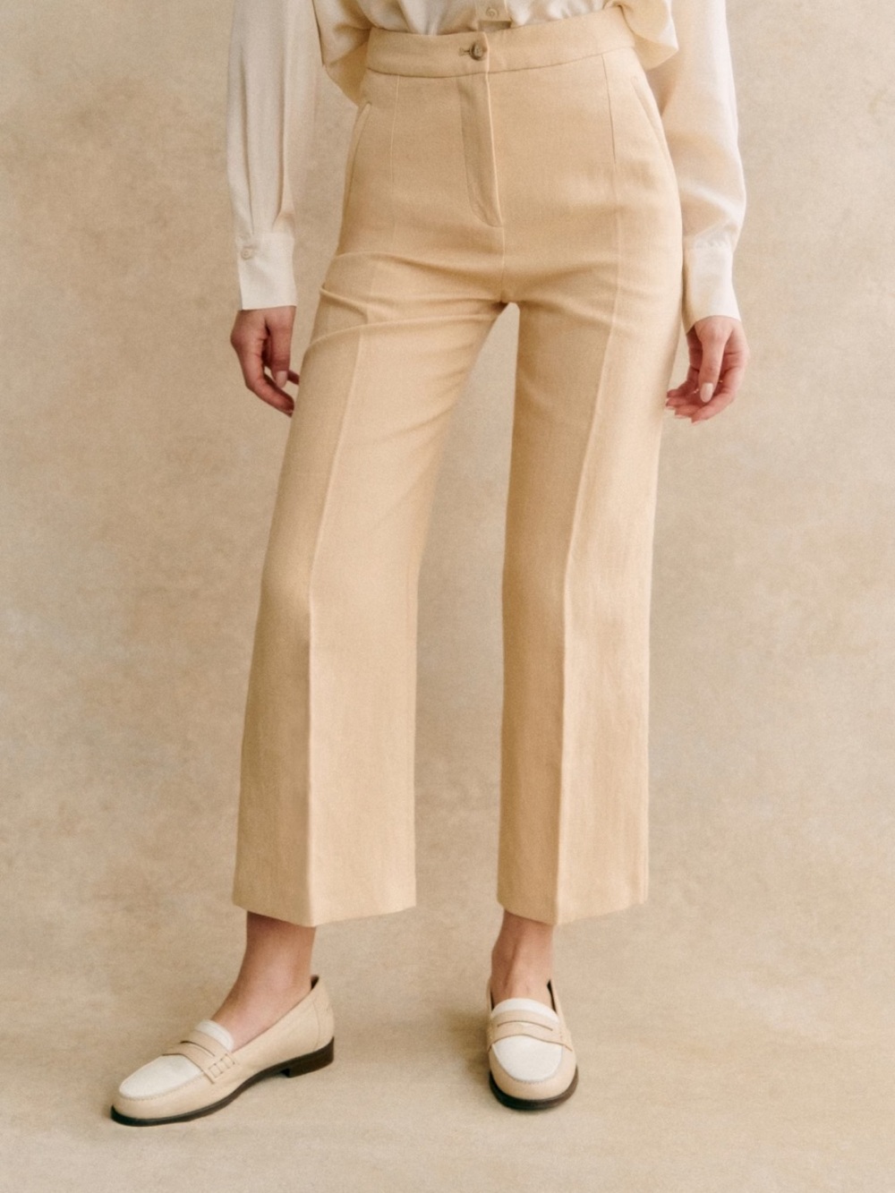 Sézane Martin Crop Trousers Cream Size 14